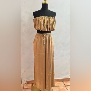 Gold Off-Shoulder Two-Piece Set
